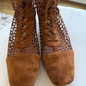 Christian Dior Women's Brown Suede Lace-Up Mesh Booties